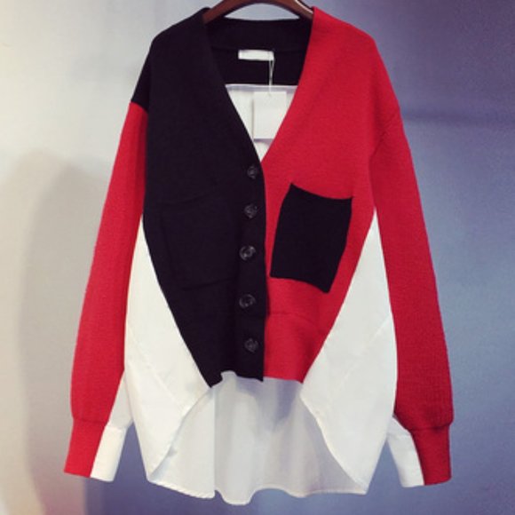 Red loose long sleeve shirt jacket